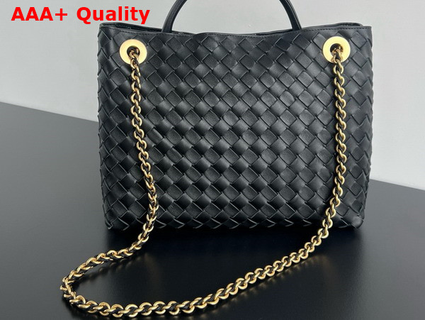 Bottega Veneta Medium Andiamo with Chain in Black Intrecciato Leather Replica