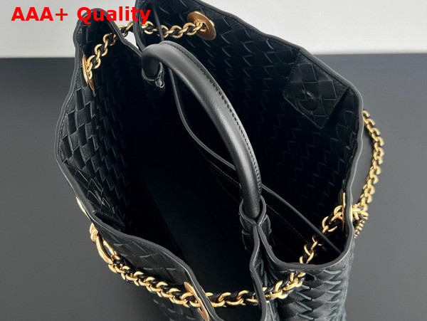 Bottega Veneta Medium Andiamo with Chain in Black Intrecciato Leather Replica