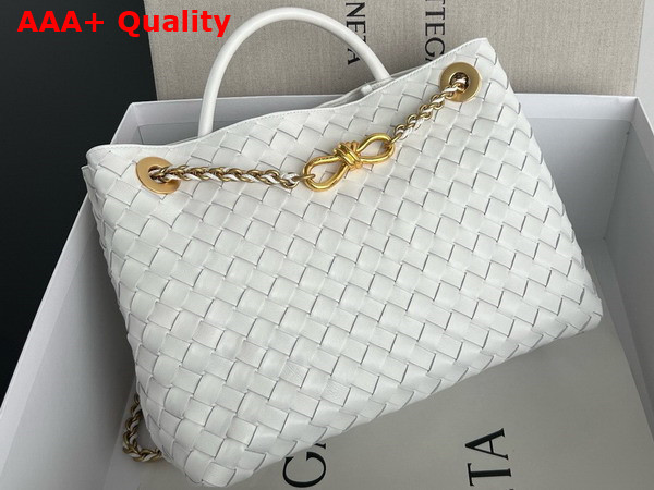 Bottega Veneta Medium Andiamo with Chain in Sea Salt Intrecciato Leather Replica