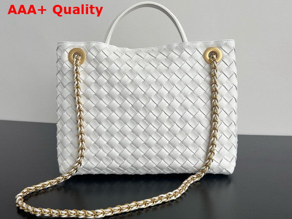 Bottega Veneta Medium Andiamo with Chain in Sea Salt Intrecciato Leather Replica