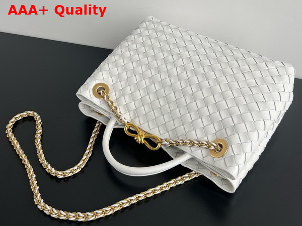 Bottega Veneta Medium Andiamo with Chain in Sea Salt Intrecciato Leather Replica