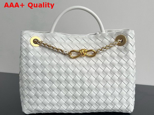 Bottega Veneta Medium Andiamo with Chain in Sea Salt Intrecciato Leather Replica