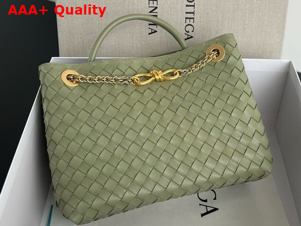 Bottega Veneta Medium Andiamo with Chain in Travertine Intrecciato Leather Replica