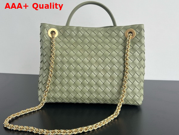 Bottega Veneta Medium Andiamo with Chain in Travertine Intrecciato Leather Replica