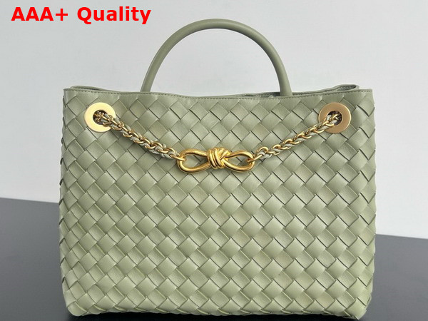 Bottega Veneta Medium Andiamo with Chain in Travertine Intrecciato Leather Replica