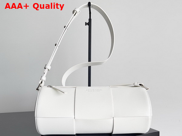 Bottega Veneta Medium Canette White Intreccio Leather Cross Body Bag Replica