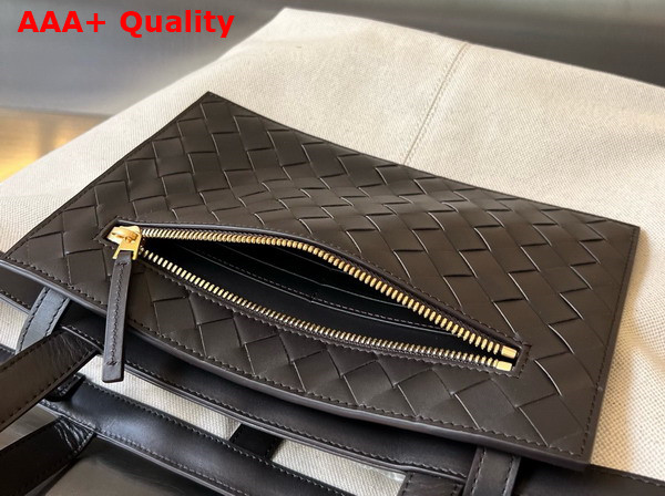 Bottega Veneta Medium Flip Flap Tote Bag Crafted From Canvas with Intrecciato Leather Zipped Pocket Natural Fondant Replica