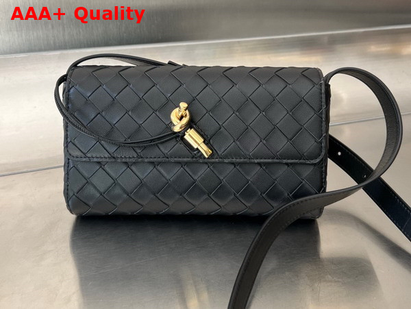 Bottega Veneta Mini Andiamo Cross Body Bag in Black Intrecciato Leather Replica