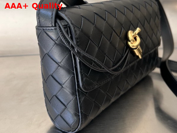 Bottega Veneta Mini Andiamo Cross Body Bag in Black Intrecciato Leather Replica