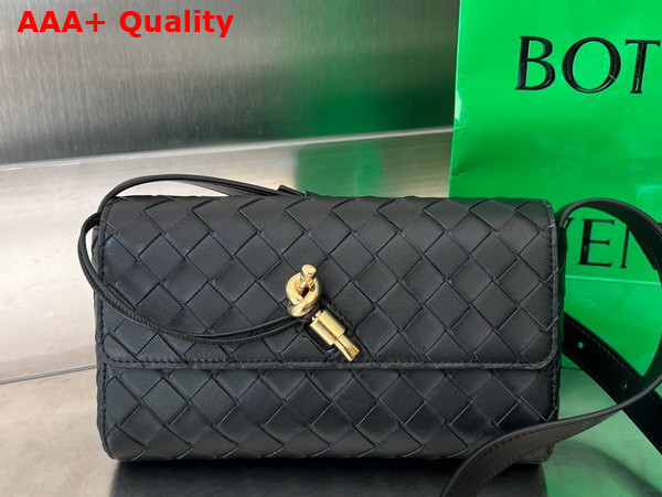 Bottega Veneta Mini Andiamo Cross Body Bag in Black Intrecciato Leather Replica