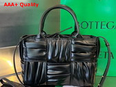 Bottega Veneta Mini Arco Tote Bag in Black Foulard Intreccio Leather Replica