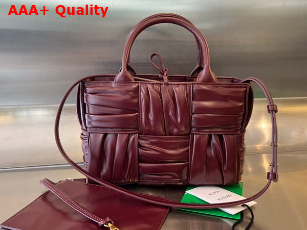 Bottega Veneta Mini Arco Tote Bag in Burgundy Foulard Intreccio Leather Replica