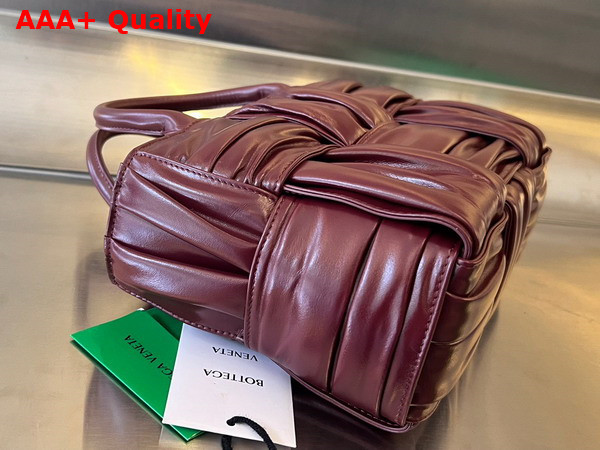 Bottega Veneta Mini Arco Tote Bag in Burgundy Foulard Intreccio Leather Replica