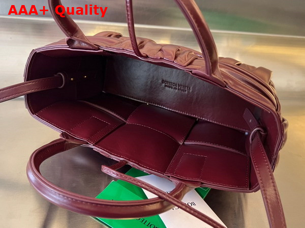 Bottega Veneta Mini Arco Tote Bag in Burgundy Foulard Intreccio Leather Replica