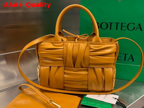 Bottega Veneta Mini Arco Tote Bag in Camel Foulard Intreccio Leather Replica