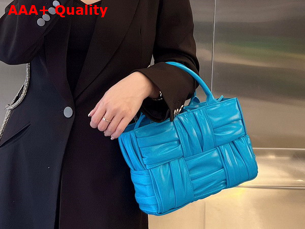 Bottega Veneta Mini Arco Tote Bag in Pool Foulard Intreccio Leather Replica