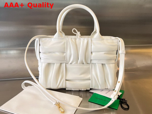 Bottega Veneta Mini Arco Tote Bag in White Foulard Intreccio Leather Replica