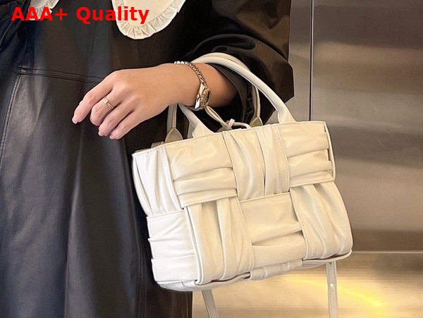 Bottega Veneta Mini Arco Tote Bag in White Foulard Intreccio Leather Replica