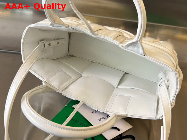 Bottega Veneta Mini Arco Tote Bag in White Foulard Intreccio Leather Replica