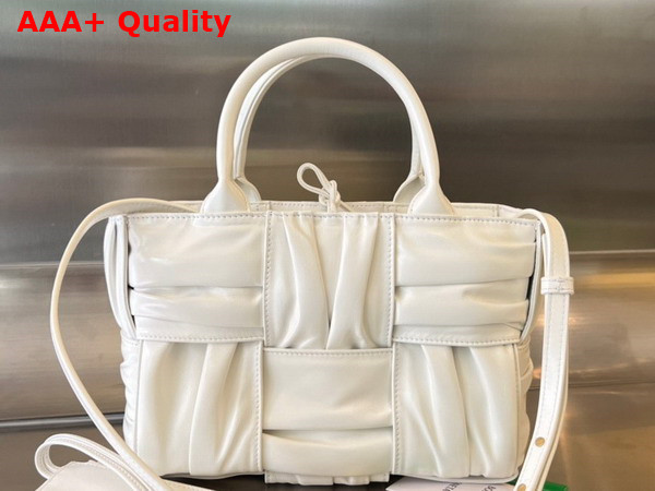 Bottega Veneta Mini Arco Tote Bag in White Foulard Intreccio Leather Replica