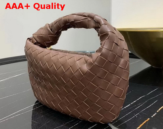 Bottega Veneta Mini BV Jodie Hobo Bag in Chocolate Woven Leather Replica