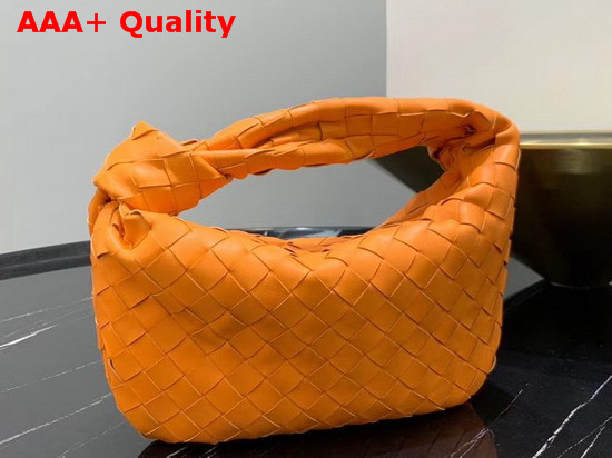 Bottega Veneta Mini BV Jodie Hobo Bag in Light Orange Woven Leather Replica