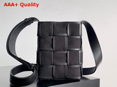 Bottega Veneta Mini Cassette Cross Body Bag in Black Intreccio Canvas Replica