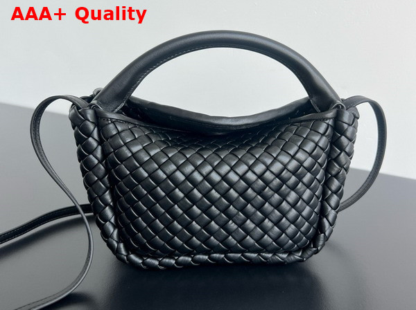 Bottega Veneta Mini Cobble Top Handle Bag in Black Soft Padded Intreccio Leather Replica