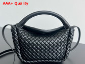 Bottega Veneta Mini Cobble Top Handle Bag in Black Soft Padded Intreccio Leather Replica