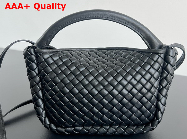 Bottega Veneta Mini Cobble Top Handle Bag in Black Soft Padded Intreccio Leather Replica