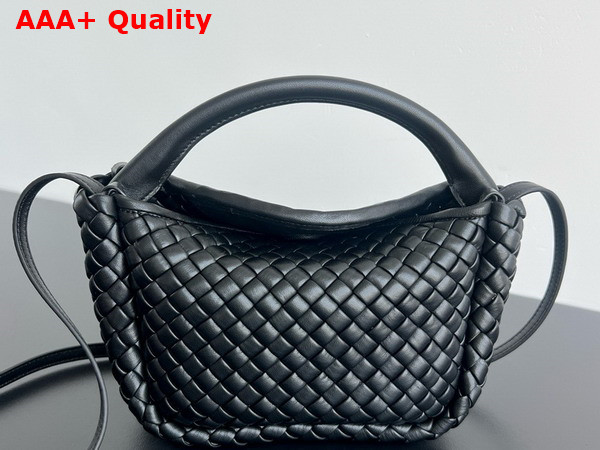 Bottega Veneta Mini Cobble Top Handle Bag in Black Soft Padded Intreccio Leather Replica