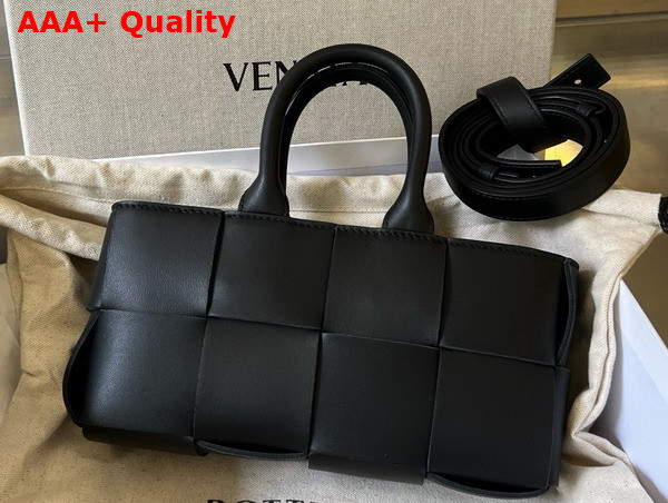 Bottega Veneta Mini East West Arco Tote Black Intreccio Leather Replica