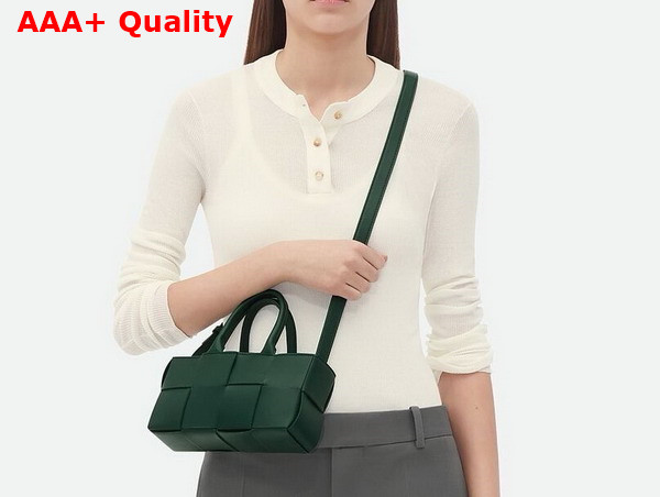 Bottega Veneta Mini East West Arco Tote Emerald Green Intreccio Leather Replica