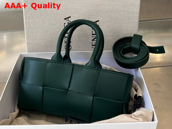 Bottega Veneta Mini East West Arco Tote Emerald Green Intreccio Leather Replica