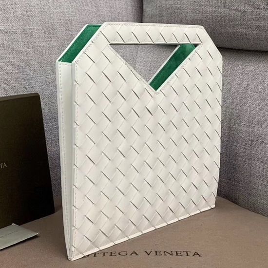 Bottega Veneta Mini North South Tote in Bianco Intrecciato Spazzolato Calfskin