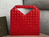 Bottega Veneta Mini North South Tote in Red Intrecciato Spazzolato Calfskin