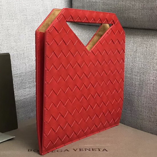 Bottega Veneta Mini North South Tote in Red Intrecciato Spazzolato Calfskin