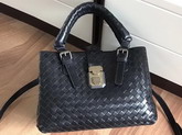 Bottega Veneta Mini Roma Bag in Black Calf Leather