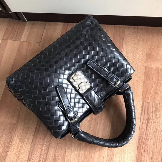 Bottega Veneta Mini Roma Bag in Black Calf Leather