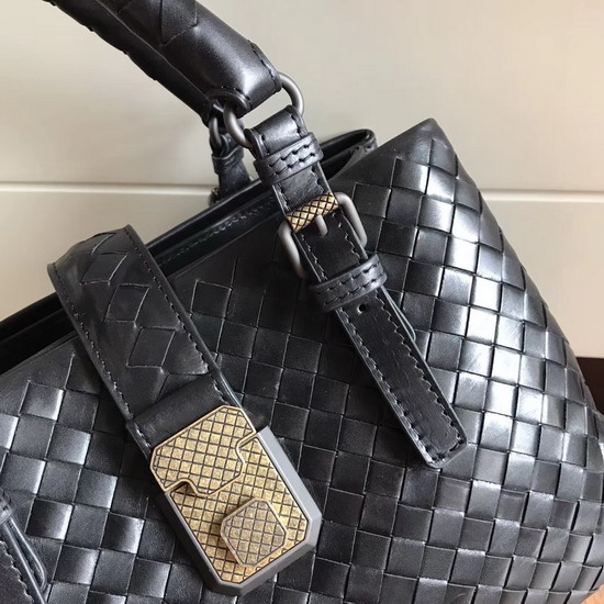 Bottega Veneta Mini Roma Bag in Black Calf Leather