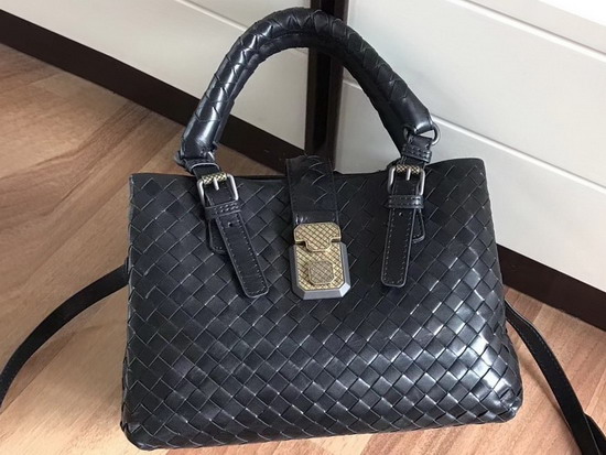 Bottega Veneta Mini Roma Bag in Black Calf Leather