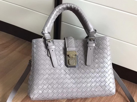 Bottega Veneta Mini Roma Bag in Light Grey Calf Leather