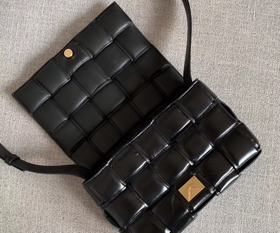 Bottega Veneta Padded Cassette Bag in Nero Paper Calfskin