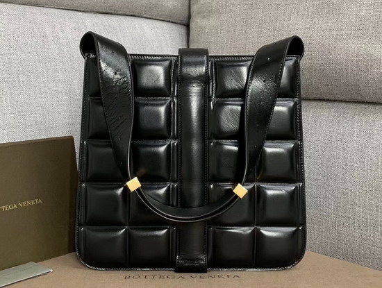 Bottega Veneta Padded Marie Bag in Black Paper Calfskin