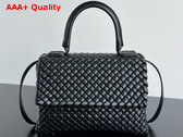 Bottega Veneta Patti Top Handle Bag in Black Padded Intreccio Leather Replica