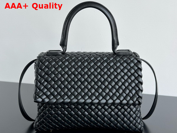 Bottega Veneta Patti Top Handle Bag in Black Padded Intreccio Leather Replica