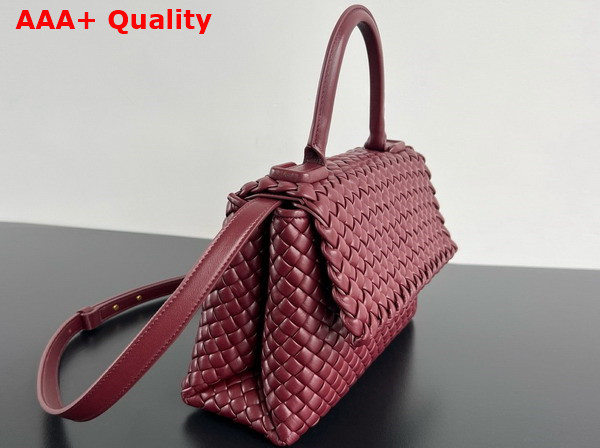 Bottega Veneta Patti Top Handle Bag in Cherry Padded Intreccio Leather with Detachable Cross Body Strap Replica