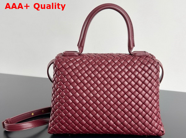 Bottega Veneta Patti Top Handle Bag in Cherry Padded Intreccio Leather with Detachable Cross Body Strap Replica