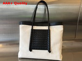 Bottega Veneta Portello Tote Bag in Canvas with Intrecciato Leather Trimmings Natural Black Replica