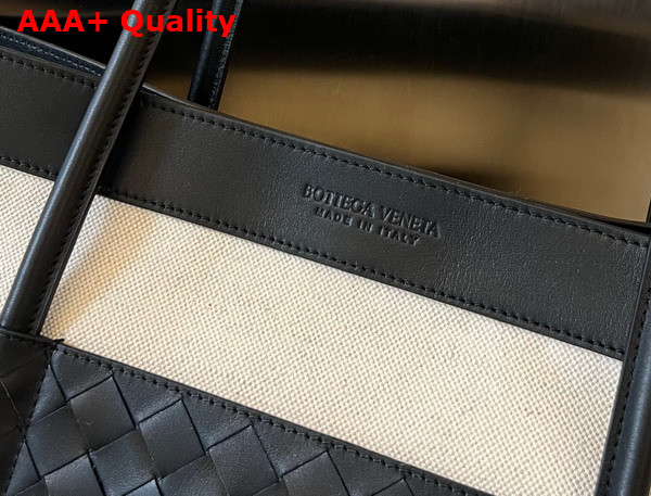 Bottega Veneta Portello Tote Bag in Canvas with Intrecciato Leather Trimmings Natural Black Replica